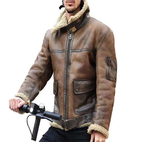 Men Winter Motorcycle Windbreaker Retro Leather Jacket