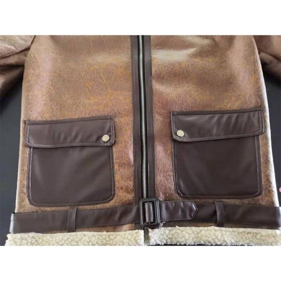 Men Winter Motorcycle Windbreaker Retro Leather Jacket