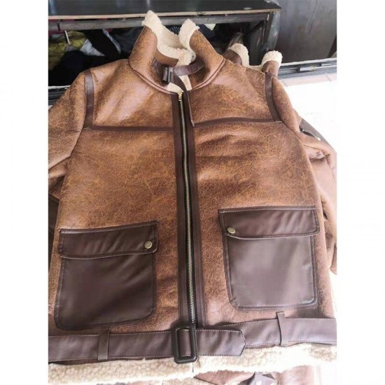 Men Winter Motorcycle Windbreaker Retro Leather Jacket