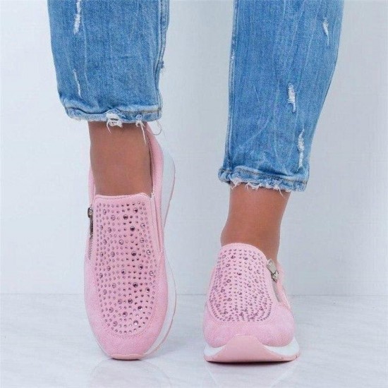 Women Crystal ng Autumn Casual Zipper Platform Breathable Vulcanized Shoes