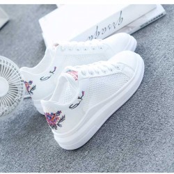 Embroidered Breathable Hollow Lace-Up Sneakers