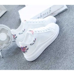 Embroidered Breathable Hollow Lace-Up Sneakers