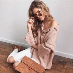Sexy Solid Knitted Pullovers Casual Sweaters