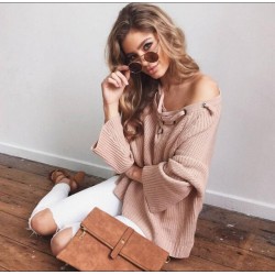 Sexy Solid Knitted Pullovers Casual Sweaters
