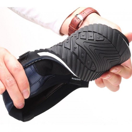 Men's Shoes - 2021 Winter Genuine Leather Add Plush Slip On Magic Closure Loafers