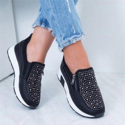 Women Crystal ng Autumn Casual Zipper Platform Breathable Vulcanized Shoes